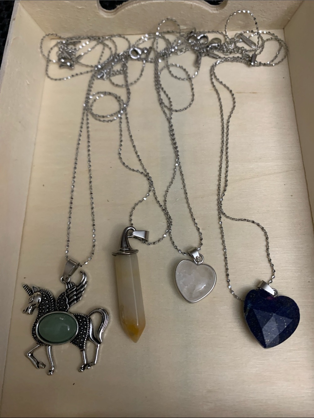 Silver Gemstone Pendant Necklace Set - Green, Yellow, White, Blue-BRAND NEW!